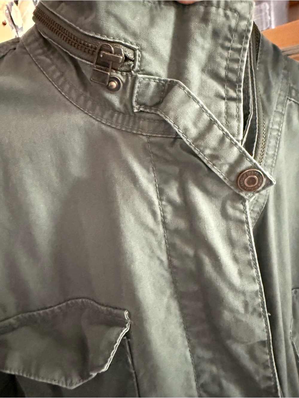 Kensie Utility Jacket in Light Olive Green with Floral Embroidery - Picture 14 of 14